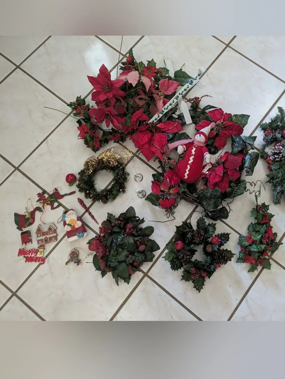 Vintage Christmas Decor Bundle - Wreaths, Garlands, Poinsettias & Ornaments Lot